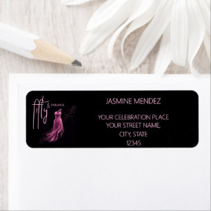 Black Pink Glittery 50 Birthday Return Address Label