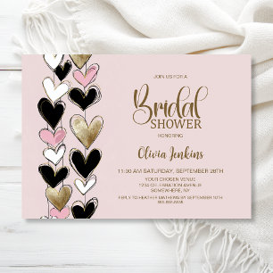 Black Pink Gold Hearts Bridal Shower Invitation