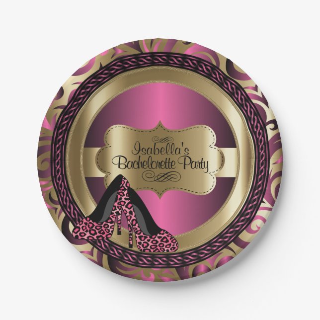 Black, Pink & Gold Metallic - Bachelorette Party Paper Plate (Front)