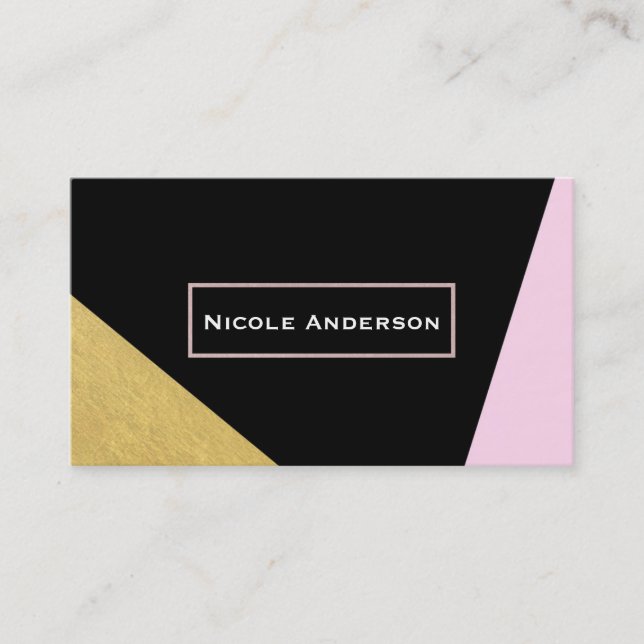 Black Pink & Gold Modern Trendy Chic Business Card (Front)