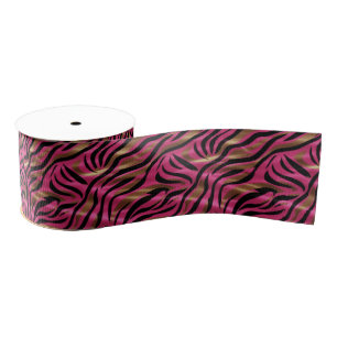 Black Pink Gold Zebra Stripes Animal Print Pattern Grosgrain Ribbon