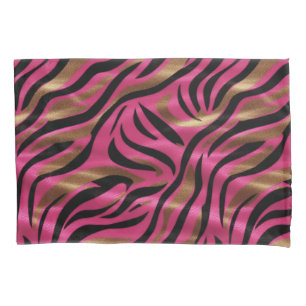 Black Pink Gold Zebra Stripes Animal Print Pattern Pillowcase