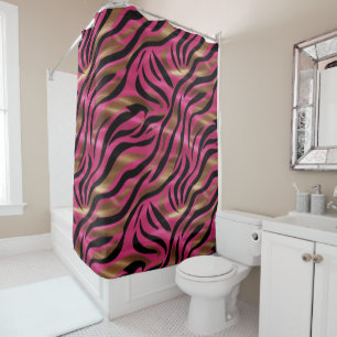 Black Pink Gold Zebra Stripes Animal Print Pattern Shower Curtain