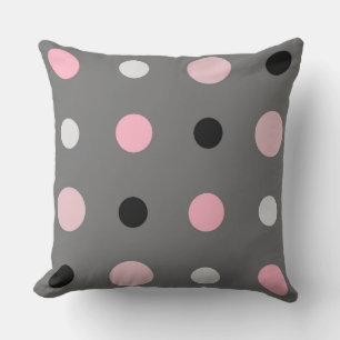 Black, pink, gray and white dots cushion