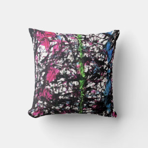 Black, Pink, Green, Blue Marble Artwork Cushion