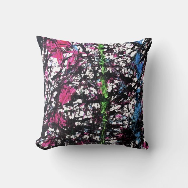 Black, Pink, Green, Blue Marble Artwork Cushion (Front)