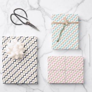 Black Pink Green Gold Zig Zag Chevron Wrapping Paper Sheet