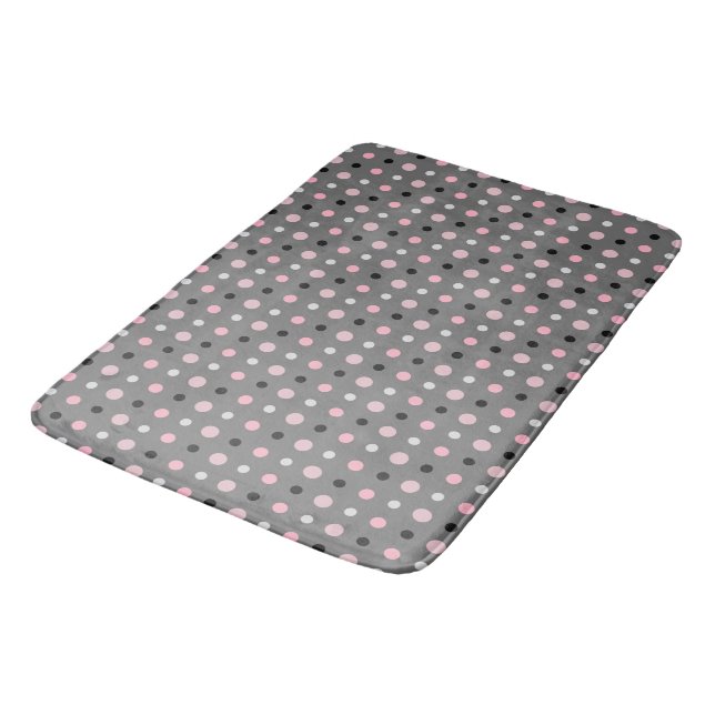 Black, pink, grey and white dots bath mat (Angled)