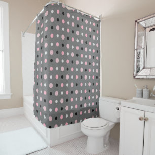 Black, pink, grey and white dots shower curtain