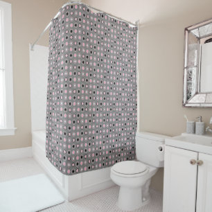 Black, pink, grey and white dots shower curtain