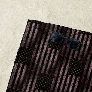 Black Pink Grunge Vintage American Flag Pattern Beach Towel