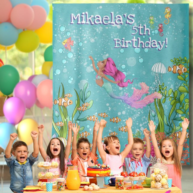 Black Pink Hair Mermaid Under the Sea Backdrop Tapestry (Creator Uploaded)