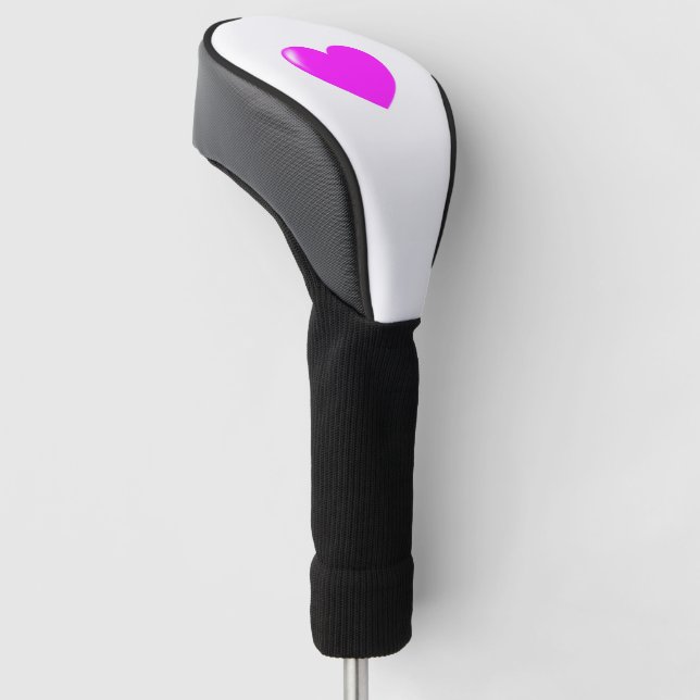 Black, Pink Heart And White Golf Head Cover (Angled)