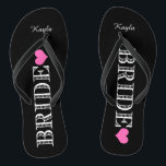 Black/Pink Heart Bride's Thongs<br><div class="desc">Fun,  custom pink and black bridal wedding flip flops.</div>