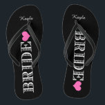 Black/Pink Heart Bride's Thongs<br><div class="desc">Fun,  custom pink and black bridal wedding flip flops.</div>