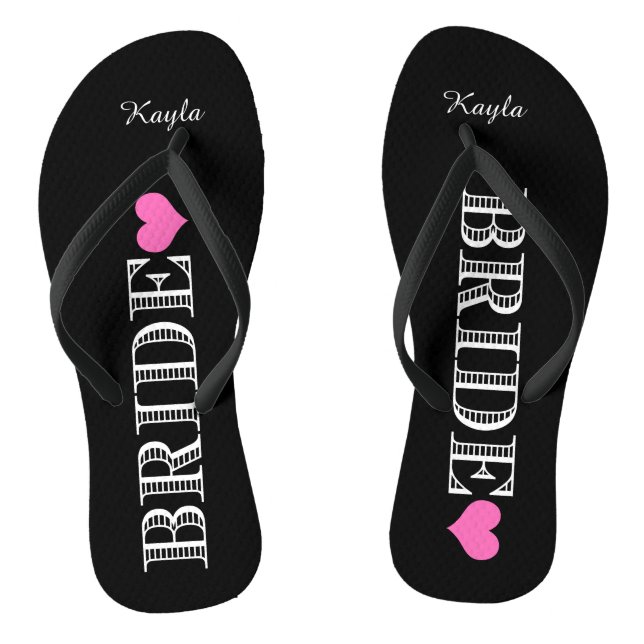 Black/Pink Heart Bride's Thongs (Footbed)