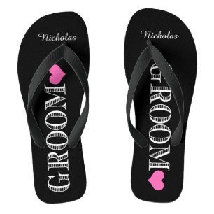 Black/Pink Heart Groom's Thongs