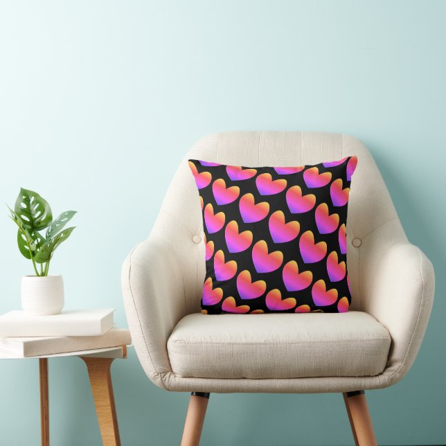 Black & Pink Heart Pattern I Love you Throw Pillow (Chair)