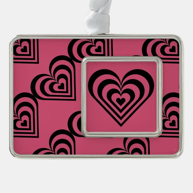 Black & Pink Heart Themed Ornament, Decoration (Front)