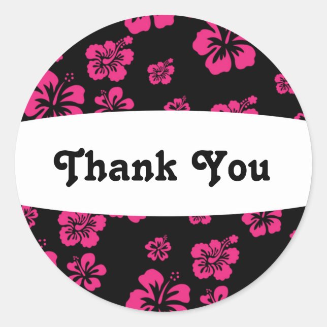 Black & Pink Hibiscus Flower Floral Party Sticker (Front)