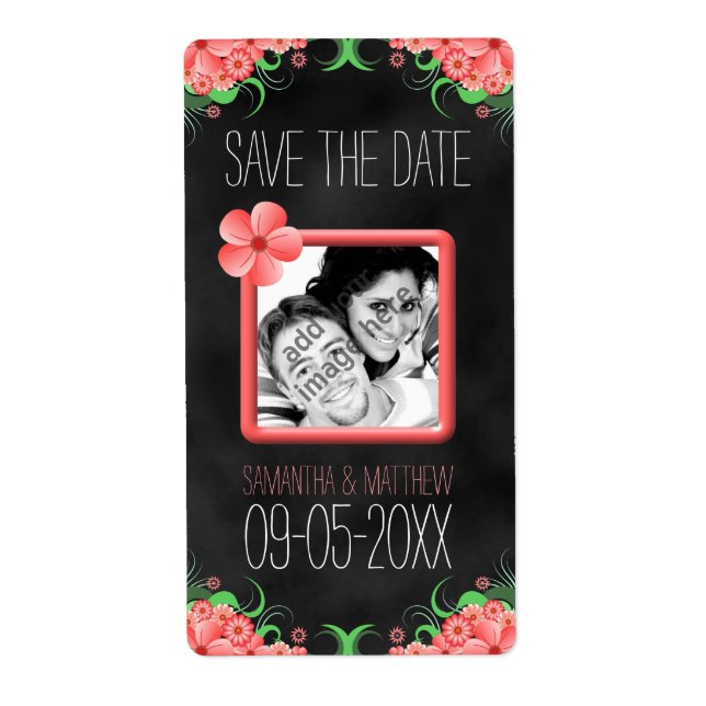 Black Pink Hibiscus Save The Date Wine Label Large (Front)