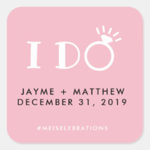 Black Pink 'I Do' Wedding Couple Hashtag Square