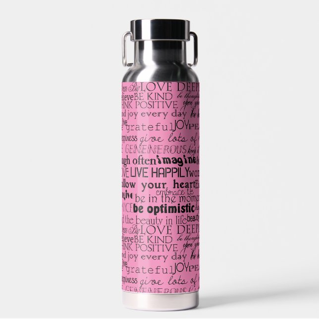 Black Pink Inspirational Words Insulated  Water Bottle (Front)