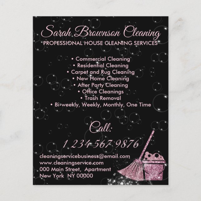 Black Pink Janitorial Maid House Clean Flyer (Front)