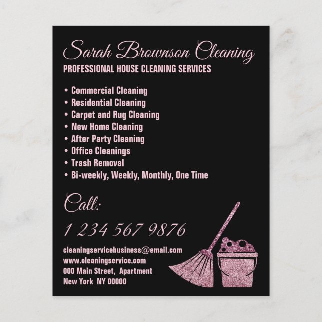 Black Pink Janitorial Maid House Cleaning Flyer (Front)