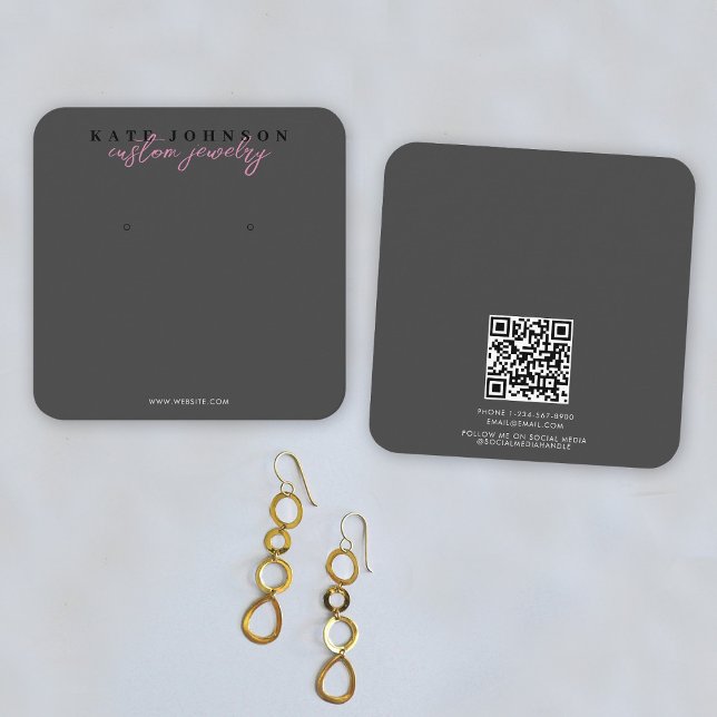 Black Pink Jewellery Holder Earring Display Script Square Business Card (Black Pink Jewelry Holder Earring Display Script Square Business Card)