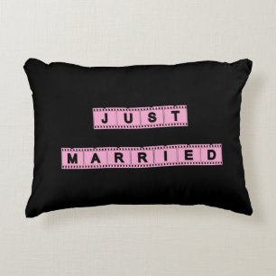 Black Pink Just Married Decorative Cushion
