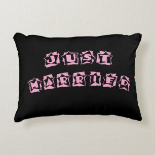 Black Pink Just Married Decorative Cushion