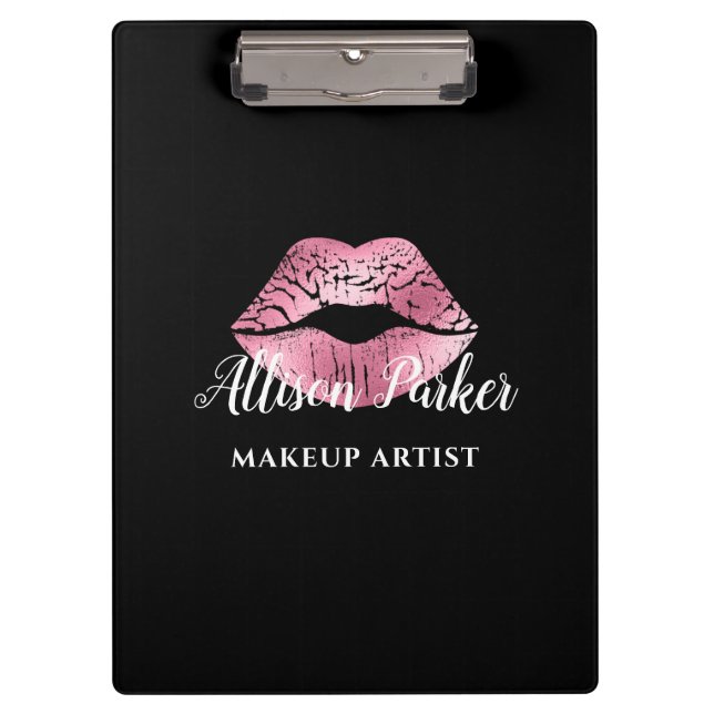 Black Pink Kiss Lips Makeup Artist  Clipboard (Front)
