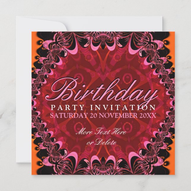 Black Pink Lace Exotic Birthday Party Invitations (Front)