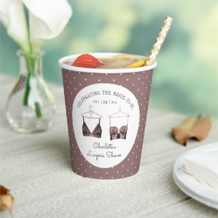 Black Pink Lace Watercolor Lingerie Bridal Shower Paper Cups