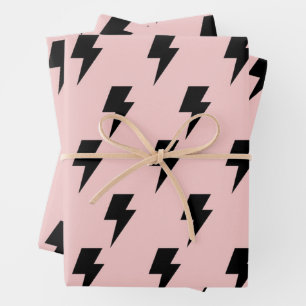 Black Pink Lightning Y2K Indie Bold Gifts Wrapping Paper Sheet