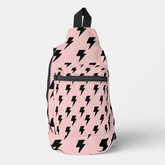Black Pink Lightning Y2K Indie Everyday Chic Sling Bag (Front)