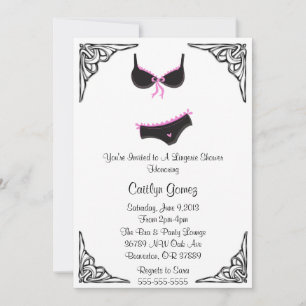 Black & Pink Lingerie Bridal  Shower Invitation