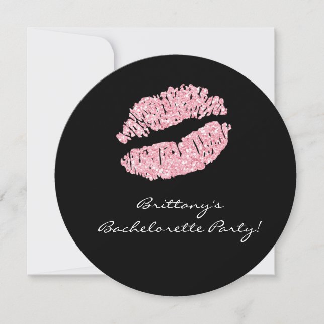 Black Pink Lips Kiss Bachelorette Party Invitation (Front)