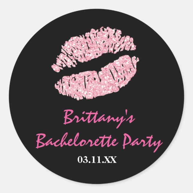 Black & Pink Lips Kiss Party Favour Sticker (Front)