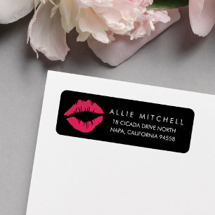 Black & Pink Lips Return Address Label