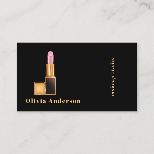 Black Pink Lipstick Makeup Artist MUA Beauty Business Card (Front)