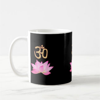 Black Pink Lotus Flower Om Coffee Mug