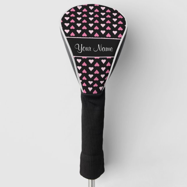 Black Pink Love Hearts Golf Head Cover (Front)