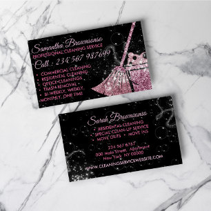 Black Pink Luxury Cleaning Maid Janitorial Business Card