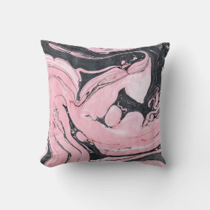 Black Pink Marble: Abstract Art Cushion