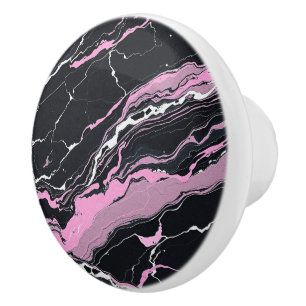 Black & Pink Marble Ceramic Knob