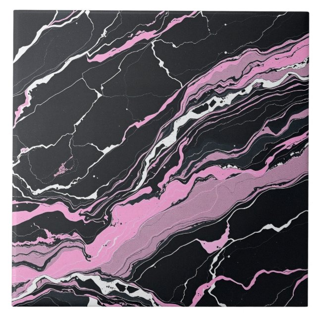 Black & Pink Marble Ceramic Tile (Front)