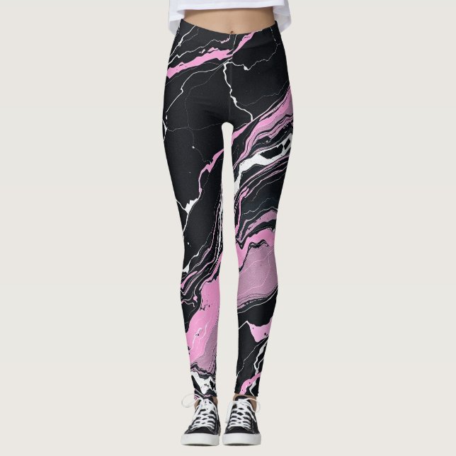 Black & Pink Marble Leggings (Front)