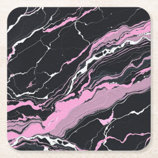Black & Pink Marble Square Paper Coaster